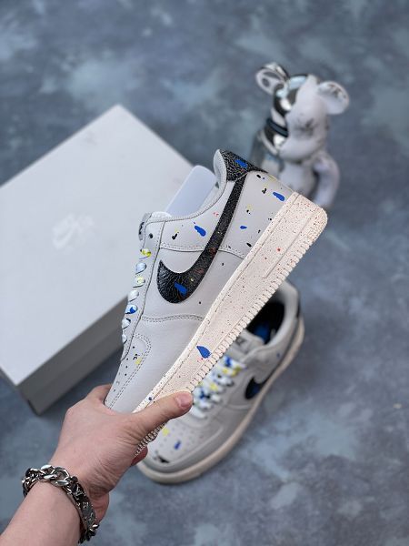 Nike Air Force 1 07 2023新款 男女款白彩虹潑墨全掌內置蜂窩氣墊