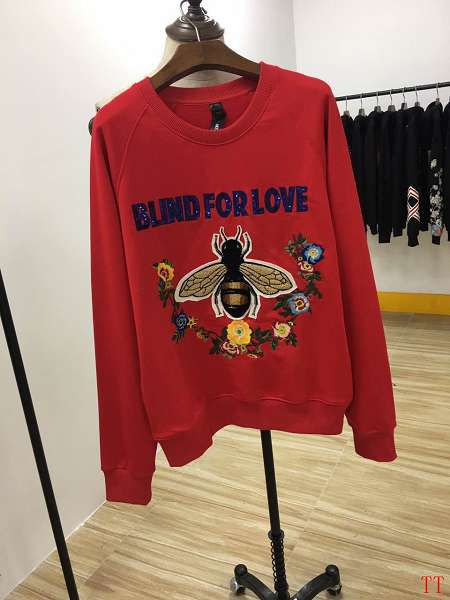 gucci衣服 2017新款 蜜蜂男生圆领长袖卫衣 红色
