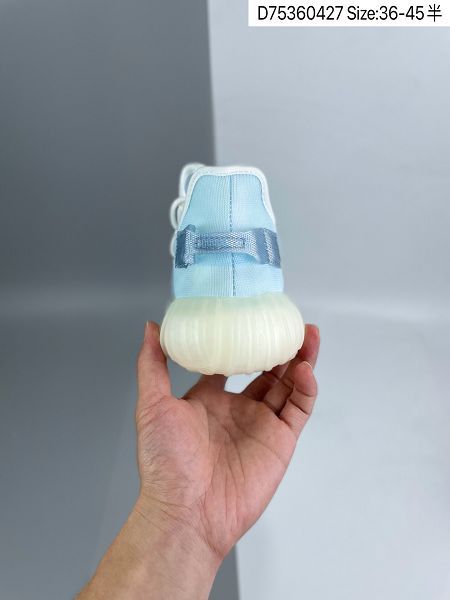 Adidas Yeezy Boost 350 2021新款 椰子全透冰藍情侶款洞洞鞋 帶半碼